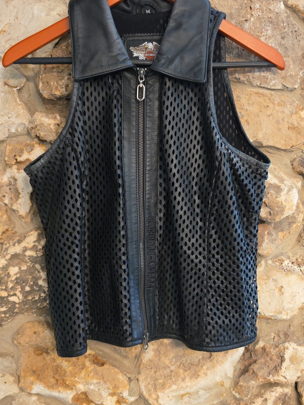 Harley-Davidson Black Perforated Leather Zip-Front Women's Vest
